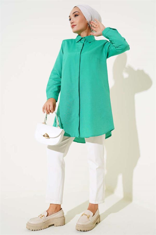 Classic Collar Oval Cut Green Shirt