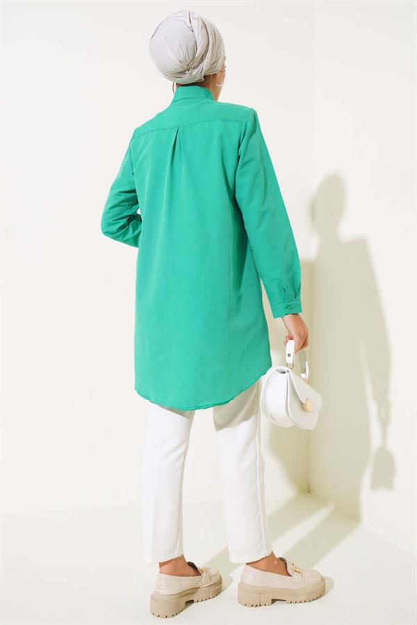 Classic Collar Oval Cut Green Shirt