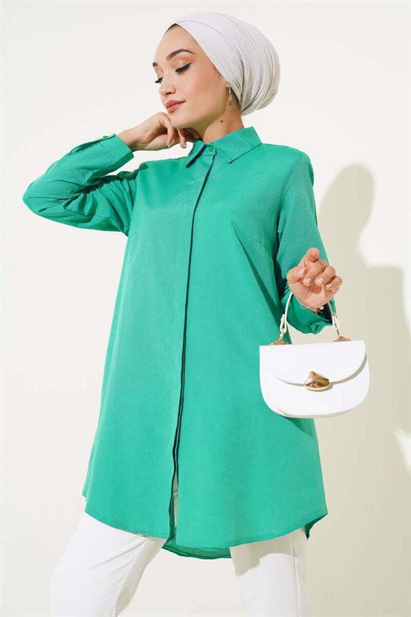 Classic Collar Oval Cut Green Shirt