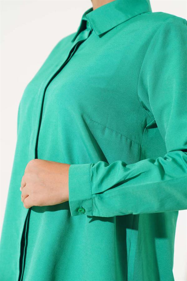 Classic Collar Oval Cut Green Shirt