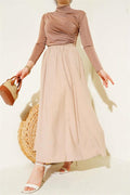 Flared Elastic Waist Pocket Tencel Skirt Latte
