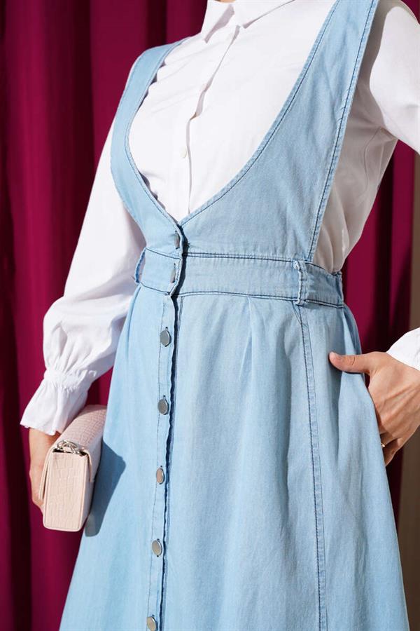 Flared Waist Elastic Vest Ice Blue