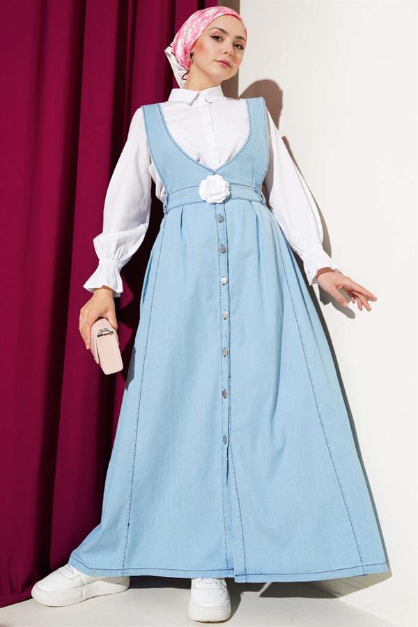 Flared Waist Elastic Vest Ice Blue