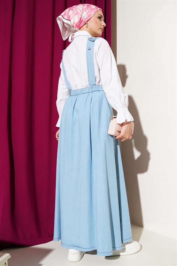 Flared Waist Elastic Vest Ice Blue