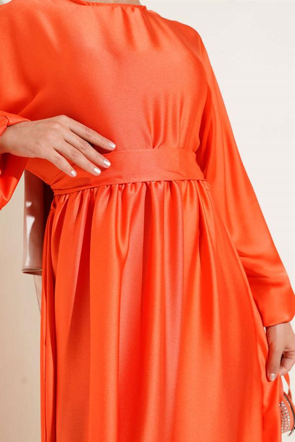 Orange Flared Elastic Waist Dress