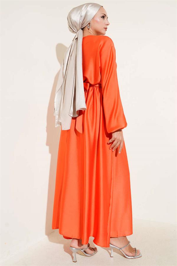 Orange Flared Elastic Waist Dress