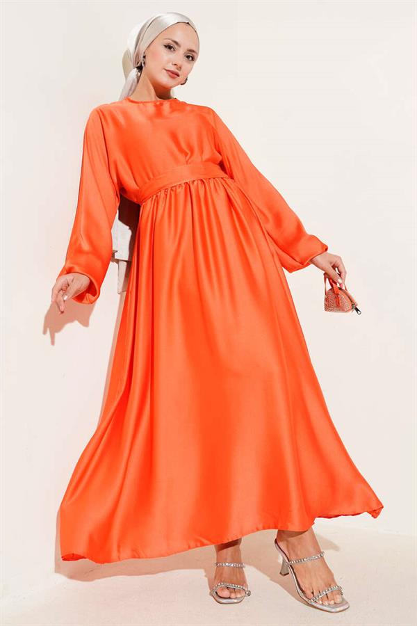Orange Flared Elastic Waist Dress