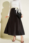 Flared Satin Skirt with Elastic Waistband, Dark Brown