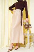 Flared Satin Skirt with Elastic Waistband, Beige