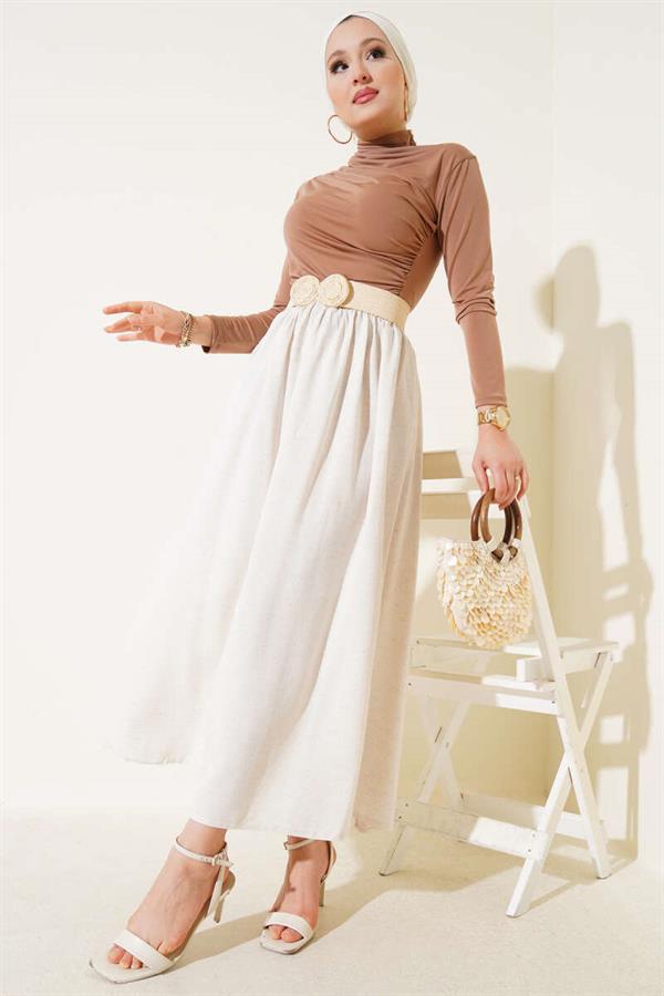 Flared Zippered Skirt Beige