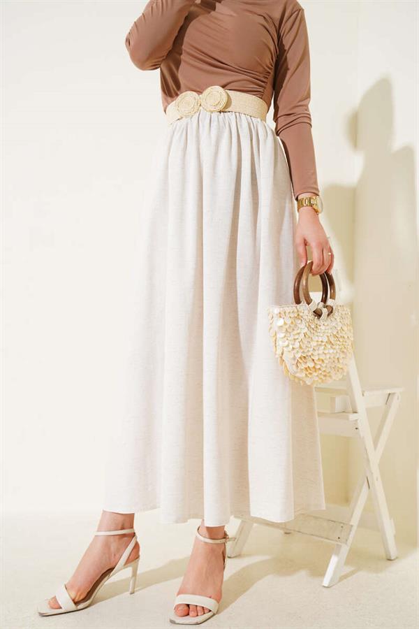 Flared Zippered Skirt Beige