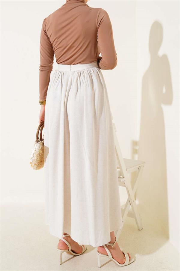 Flared Zippered Skirt Beige
