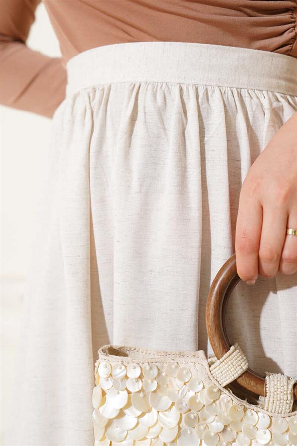 Flared Zippered Skirt Beige