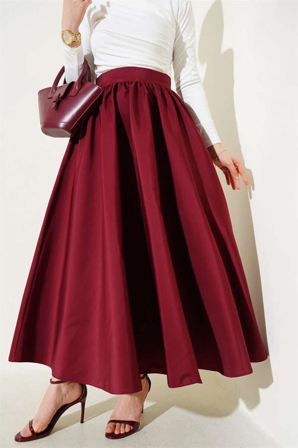 Flared Taffeta Skirt Claret Red
