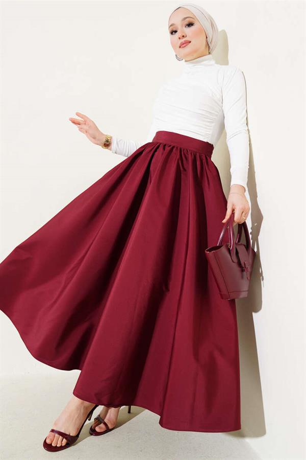 Flared Taffeta Skirt Claret Red