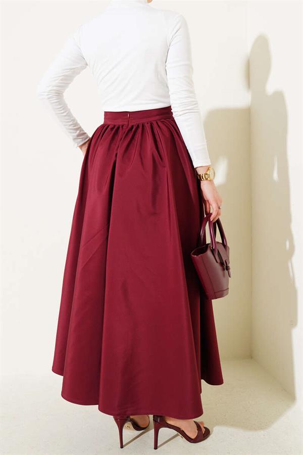 Flared Taffeta Skirt Claret Red