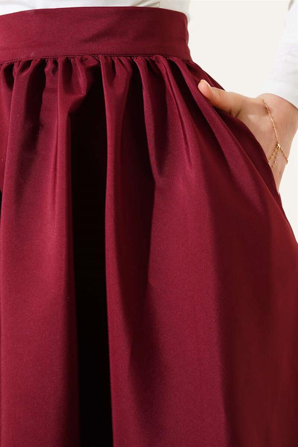 Flared Taffeta Skirt Claret Red