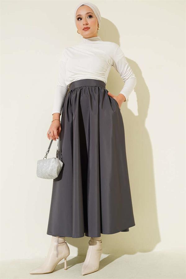 Flared Taffeta Skirt Smoke Color