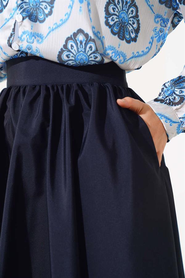 Flared Taffeta Skirt Navy Blue