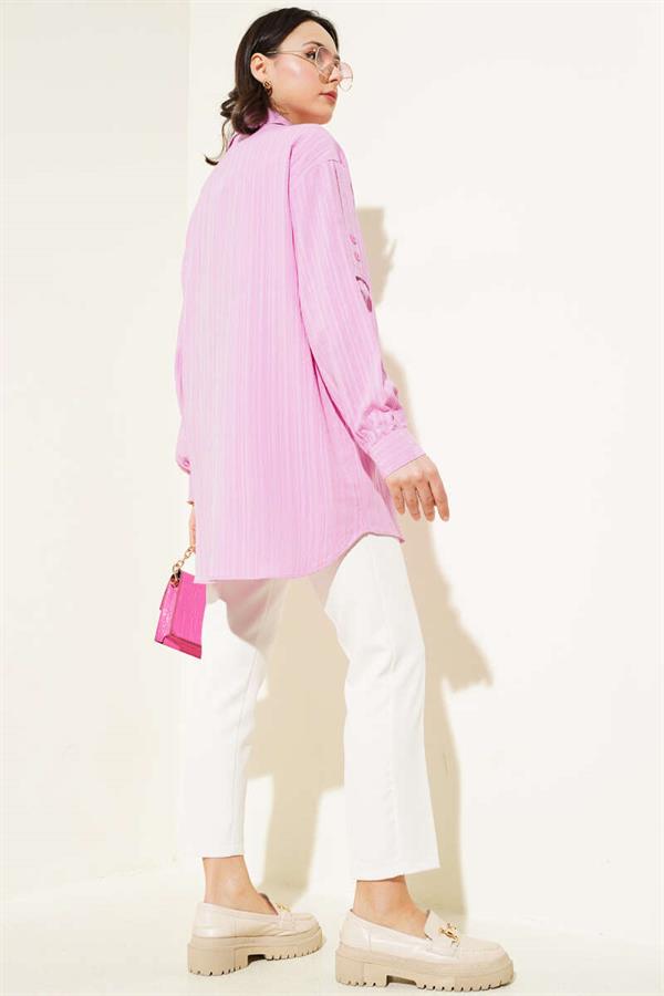 Tree Bark Shirt with Sleeve Epaulets Pink