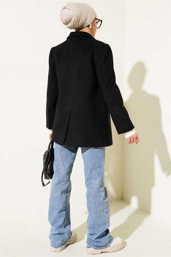 Sleeve Embroidered Cashmere Coat Black