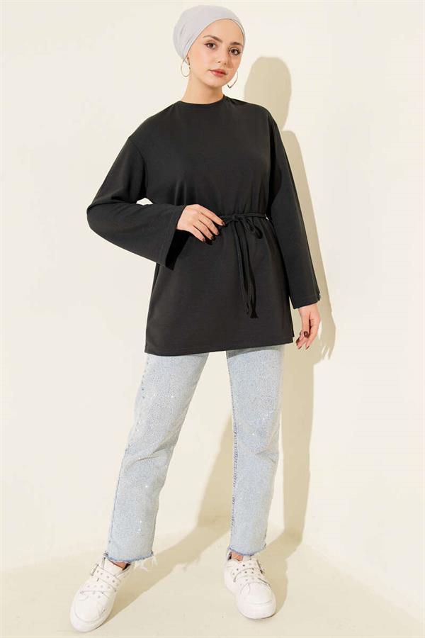 Loysha Rope Belted Tunic with Sleeve Crests Anthracite