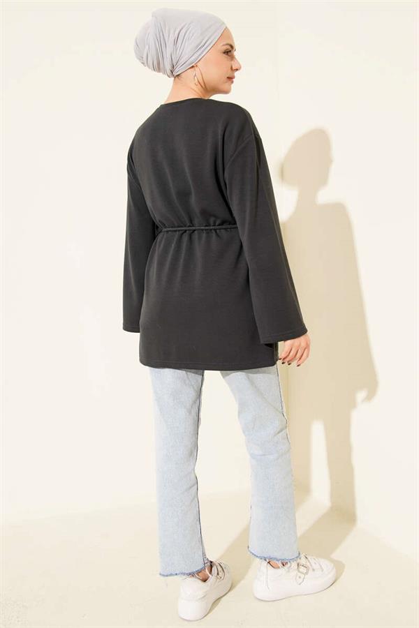 Loysha Rope Belted Tunic with Sleeve Crests Anthracite