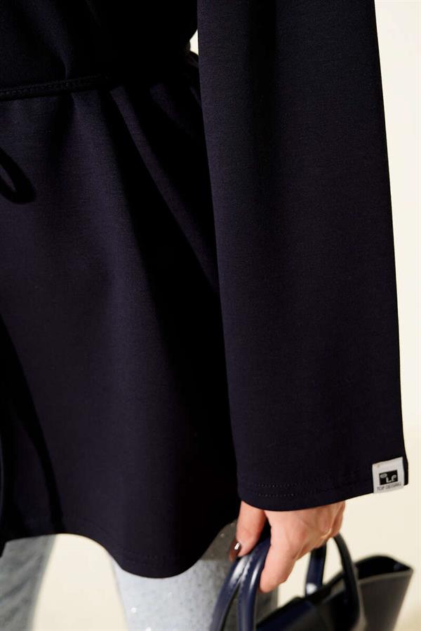 Loysha Rope Belted Tunic with Crest and Sleeves, Navy Blue