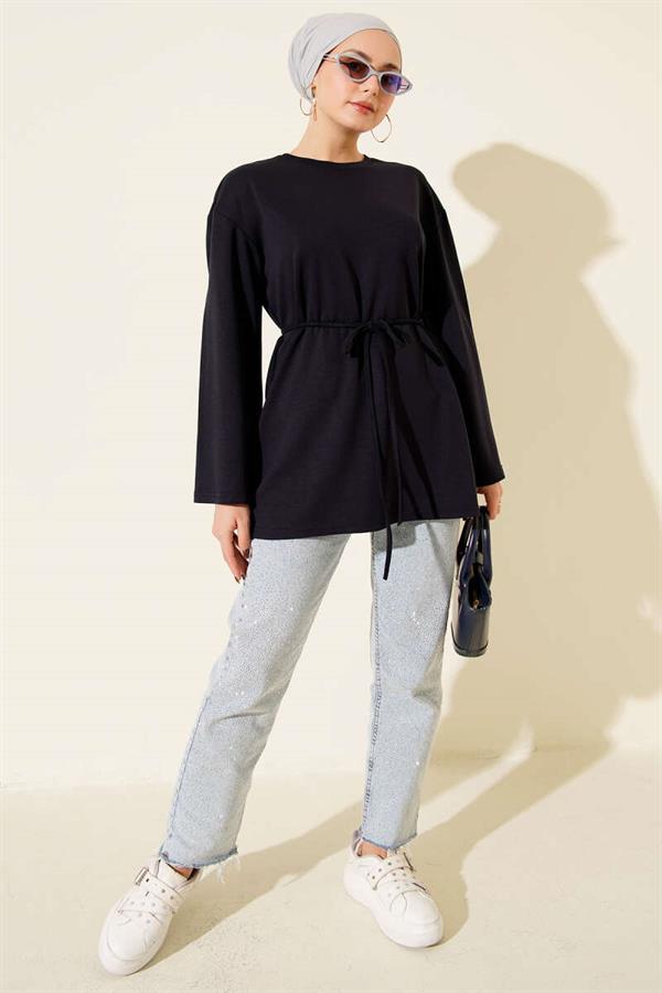 Loysha Rope Belted Tunic with Crest and Sleeves, Navy Blue