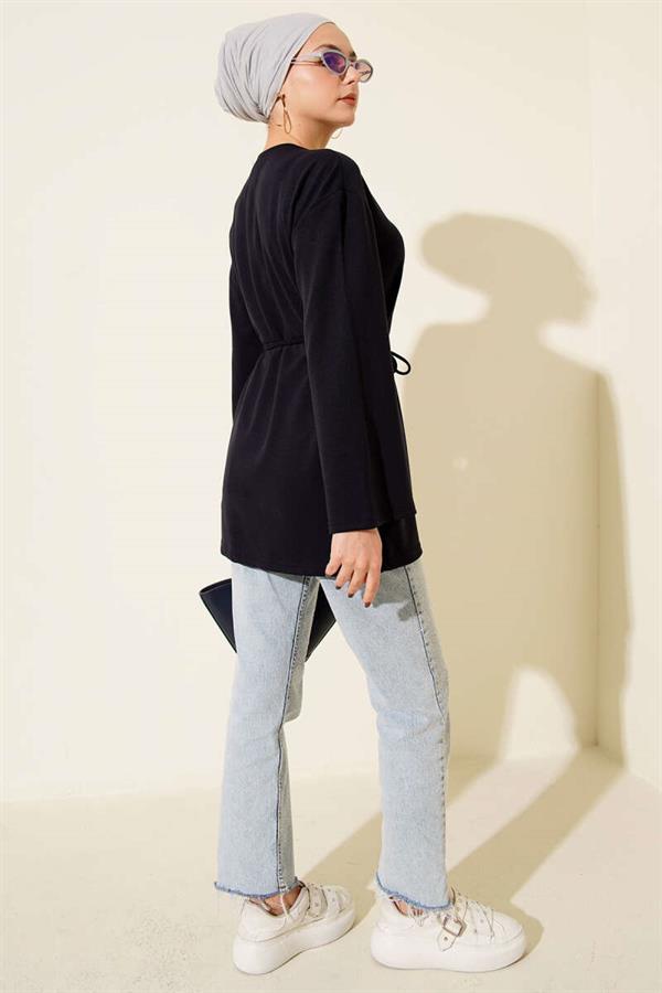 Loysha Rope Belted Tunic with Crest and Sleeves, Navy Blue