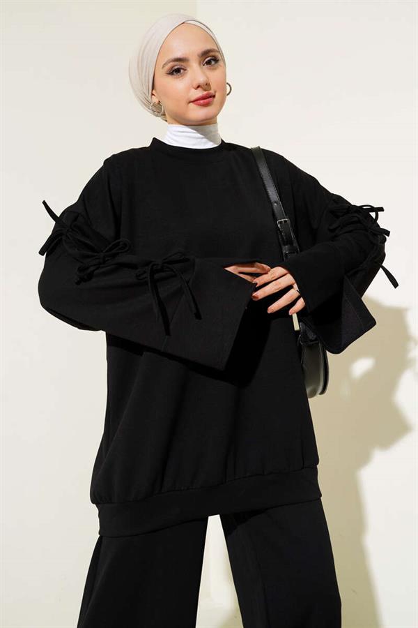 Sleeve Lace Detailed 2 Piece Set Black