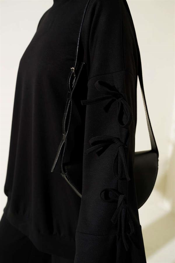 Sleeve Lace Detailed 2 Piece Set Black