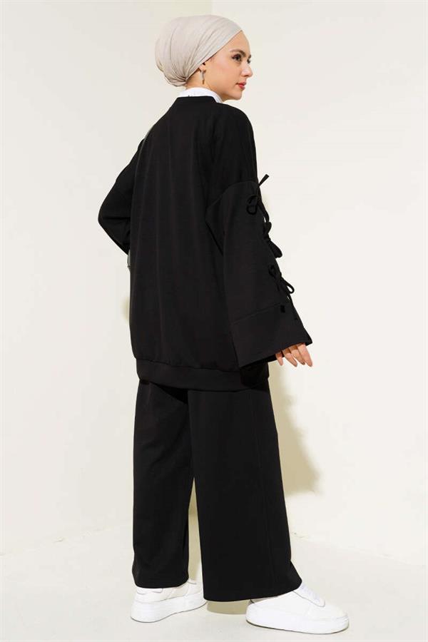 Sleeve Lace Detailed 2 Piece Set Black
