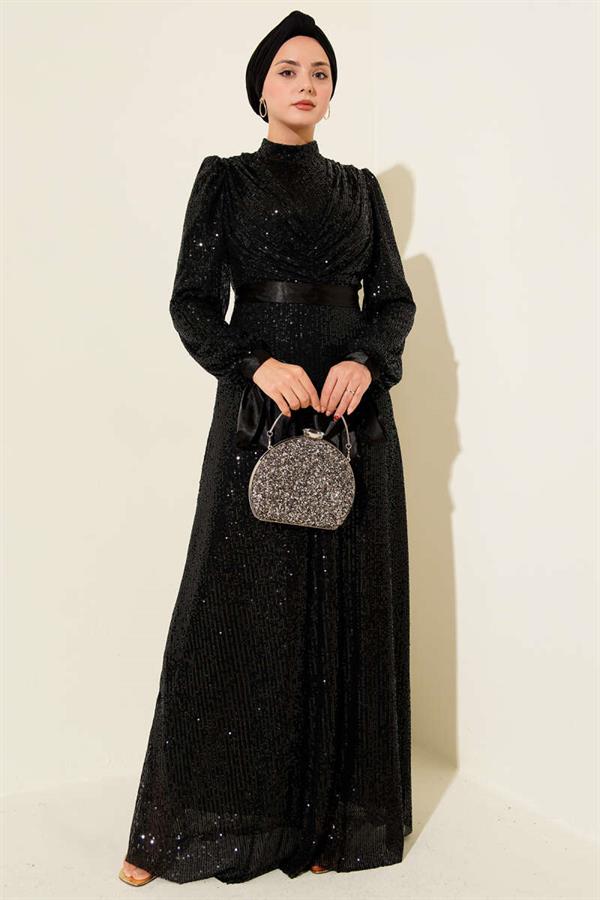 Sleeveless Sequin Evening Dress Black