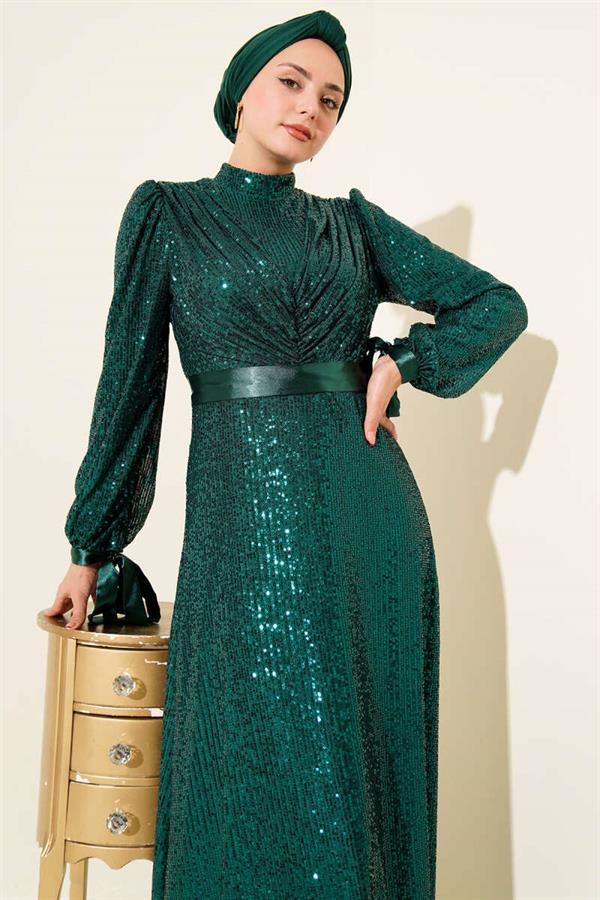 Sleeveless Sequin Evening Dress Emerald Green