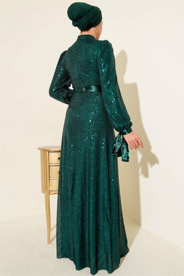 Sleeveless Sequin Evening Dress Emerald Green