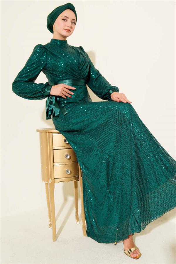 Sleeveless Sequin Evening Dress Emerald Green