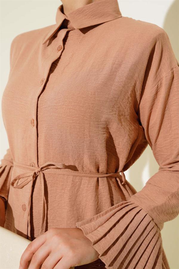 Cuff Pleated Shirt Latte