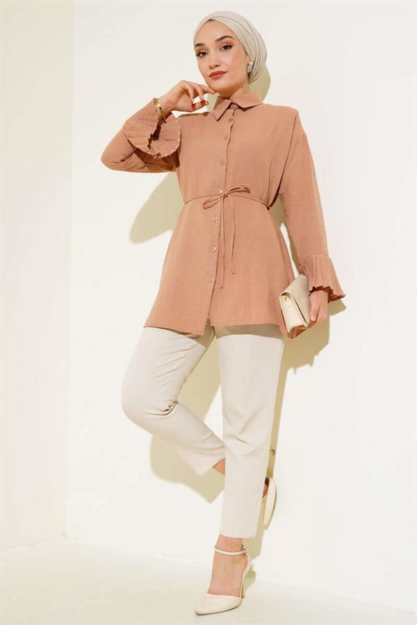 Cuff Pleated Shirt Latte