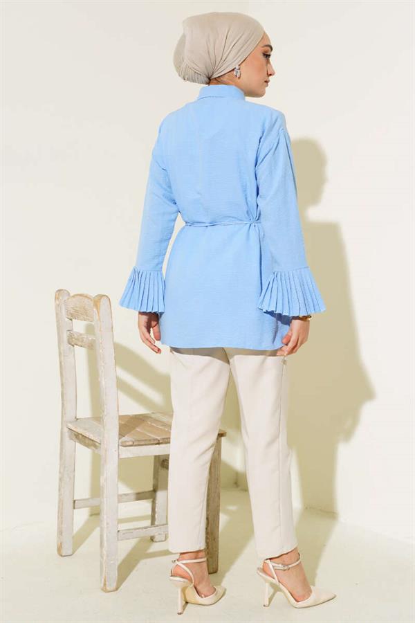 Cuff Pleated Shirt Blue