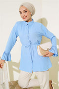 Cuff Pleated Shirt Blue