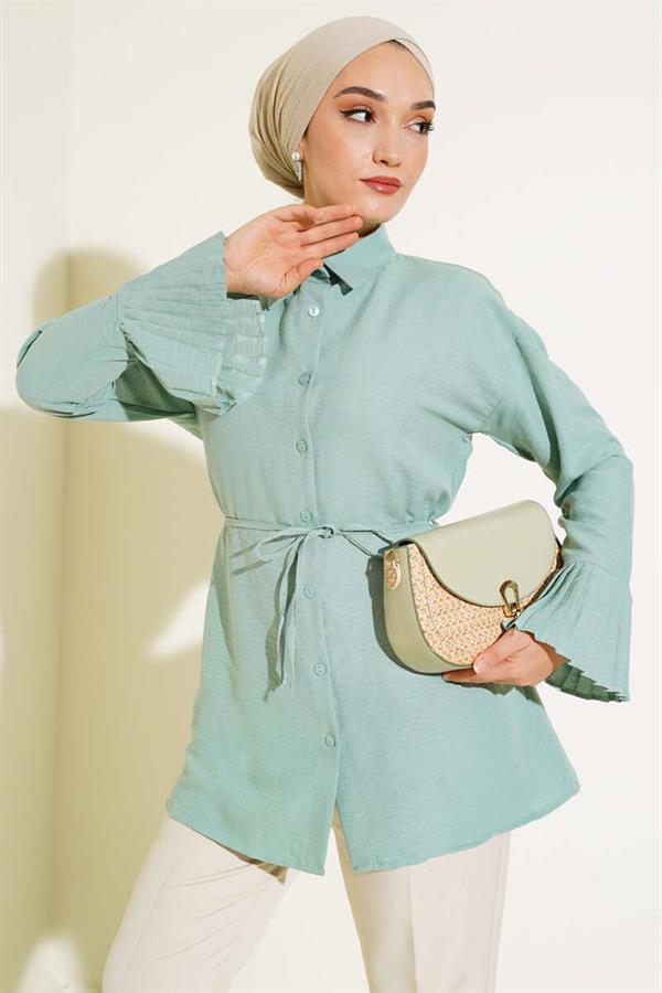 Cuff Pleated Shirt Mint