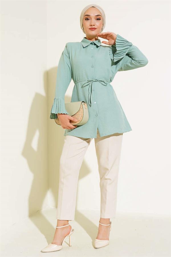 Cuff Pleated Shirt Mint
