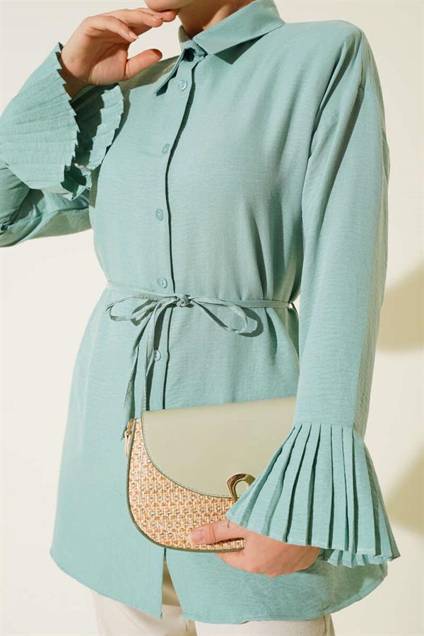 Cuff Pleated Shirt Mint