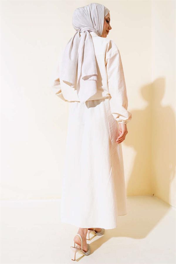 Skirted 2 Piece Set with Elastic Wrists Beige