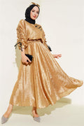 Gathered Sleeve Double-Piece 2 Piece Set Camel