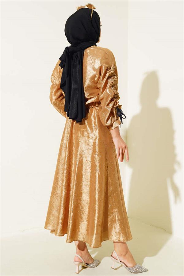 Gathered Sleeve Double-Piece 2 Piece Set Camel