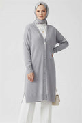 Gray Knitted Cardigan with Cufflink Detail