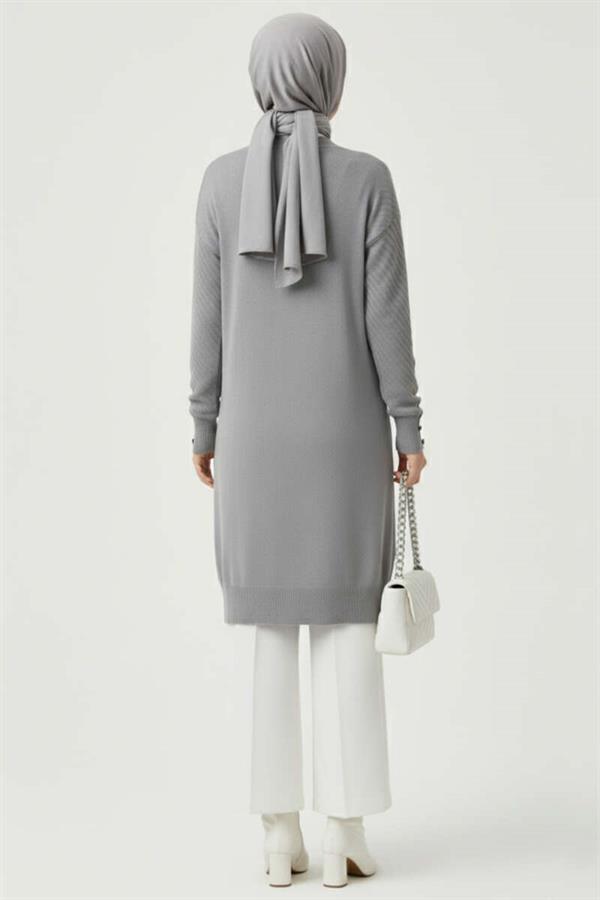 Gray Knitted Cardigan with Cufflink Detail