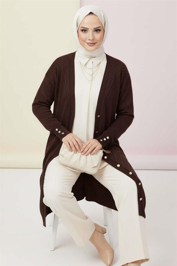 Knitted Cardigan with Cufflinks Detail, Brown